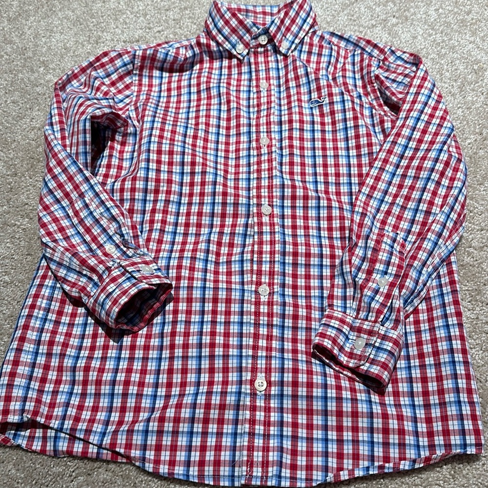 Vineyard vines plaid red white blue button down boys size 7